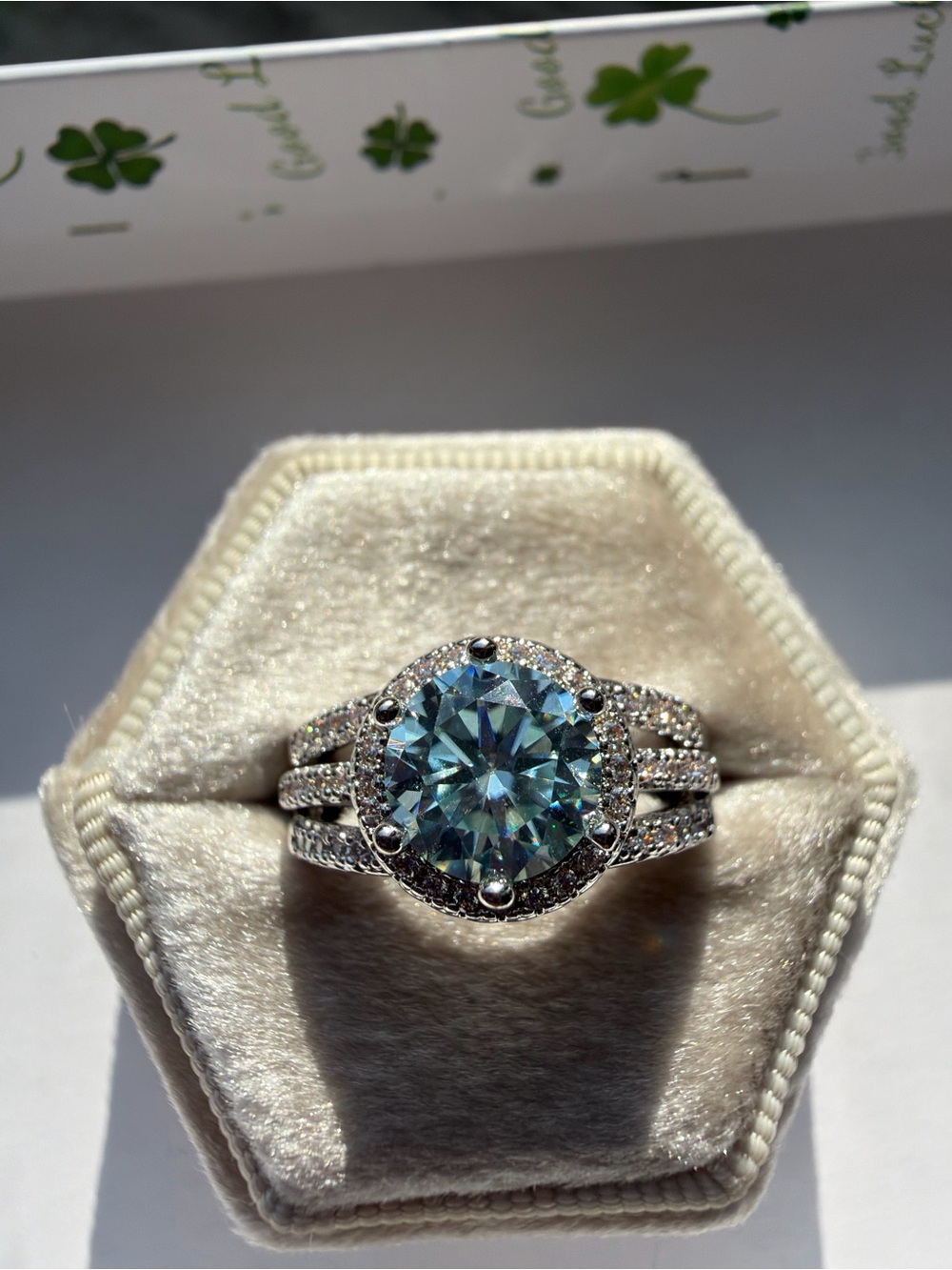 2 CT Blue-Toned Moissanite Halo Ring | Diamond Tester Passed | Size 7 | NEW